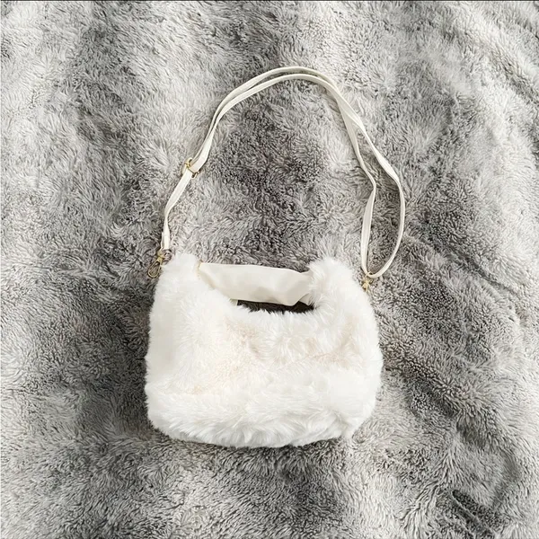 White Y2K Faux Fur Soft Two-way Crossbody Mini Handbag Purse - Image 7