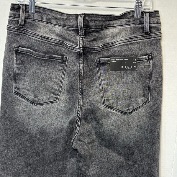 Risen Women's High Rise Distressed Raw Hem Flare Jeans 32/15 NWT - Image 6