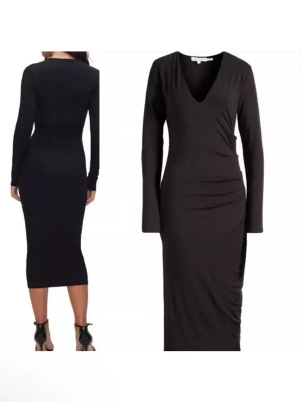 NWOT Good American V-Neck Bodycon Midi Black Dress 0 (US 0-2) SUPERGLUE FLAW - Image 4