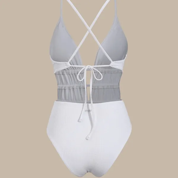 Berlook White Textured Plunge One-Piece Swimsuit - Image 6