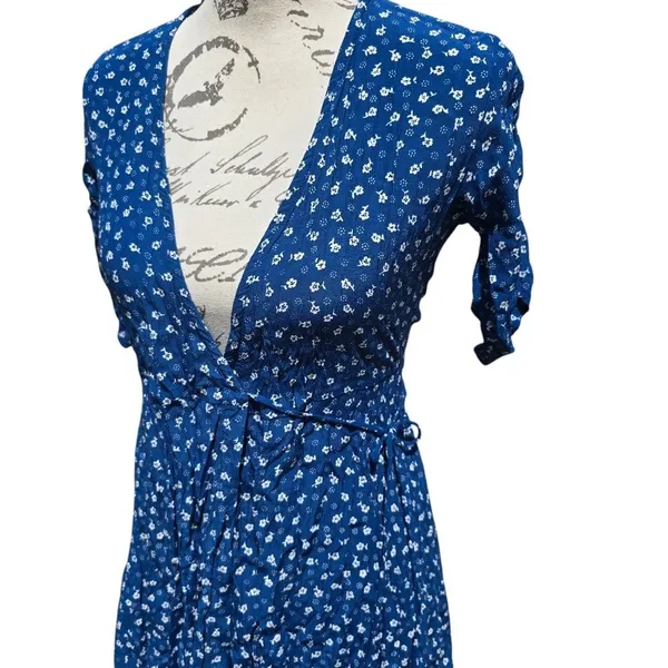Faithfull The Brand La Rochelle‎ Wrap Mini Dress Blue Floral Women's 2 - Image 5