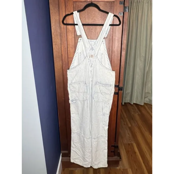 Faherty Topsail Railroad Stripe Overalls Utility Denim Blue White Herringbone S - Image 4
