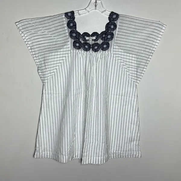 Madewell Striped Dress with Black Floral Neckline Dress Sz M - Image 4