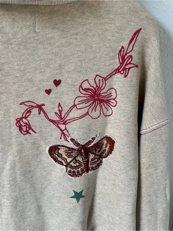 Free People Grandma's Garden Hoodie Zip Up Sweatshirt in Tea Overdye Gray NWT - Image 9