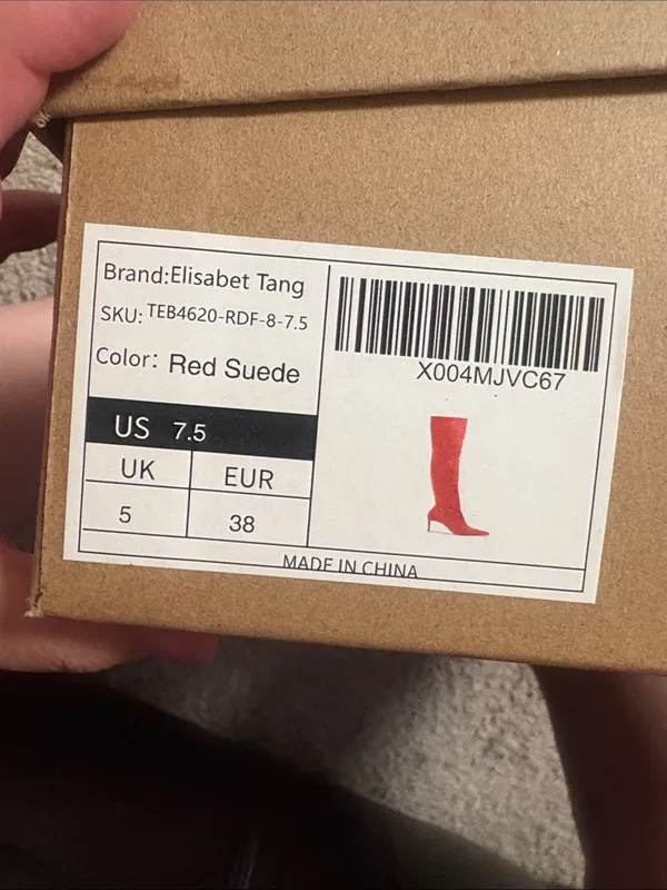 Elizabeth Tang cherry Red Over-the-Knee Stiletto Boot with Pointed Toe size 7.5 - Image 9