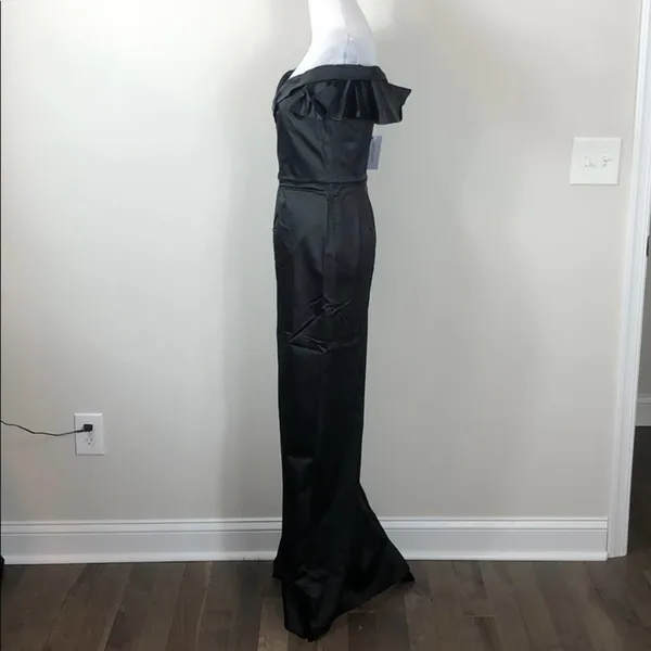 Marchesa Notte Off Shoulder Satin Draped Dress Black Size 0 - Image 8
