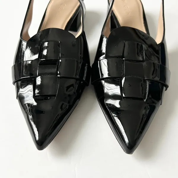 M.Gemi Black Patent Leather Woven Pointed Slingback Block Heel 40.5 IT 9.5 US - Image 4
