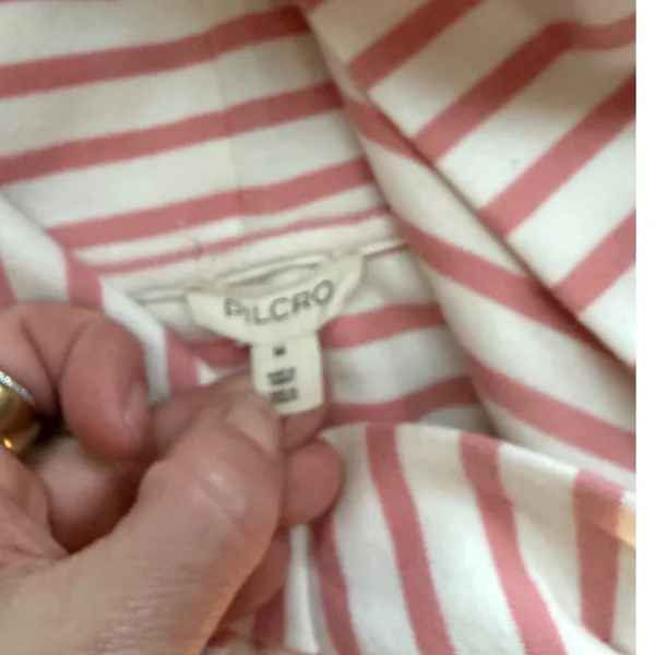 Pilcro Anthropologie Pink White Striped Raw Hem Pullover Hoodie‎ Sweatshirt M - Image 3