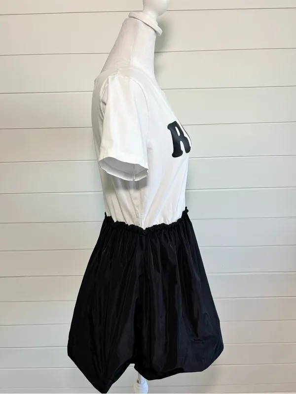 ROCK White Graphic Mini Dress Black Bubble Skirt Cotton Blend Size M - Image 4