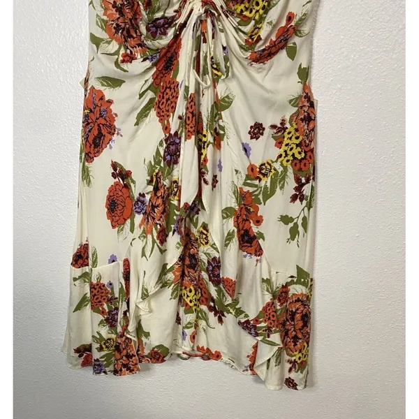 Free People Floral Ruched Ruffle Sleeveless Mini Sundress Ivory Multi Size M - Image 6
