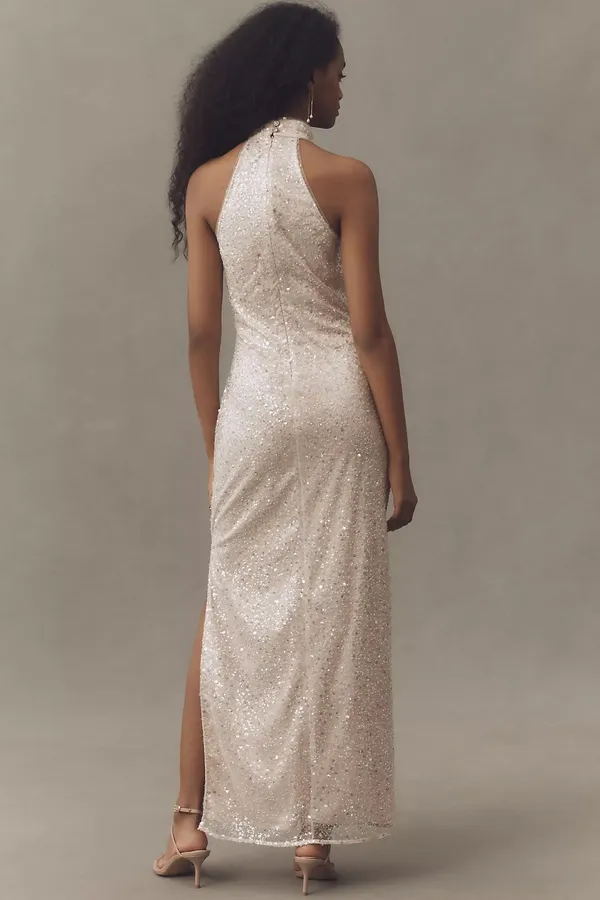BHLDN High-Neck Slim sequin maxi dress - Image 2