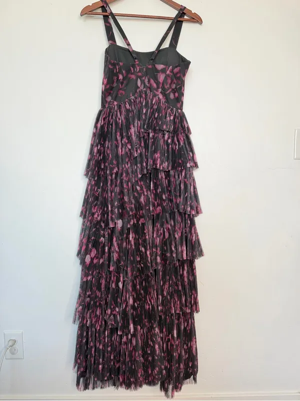Hutch Tiered Tulle Floral Maxi Gown Black Purple Size 2 NWT - Image 4
