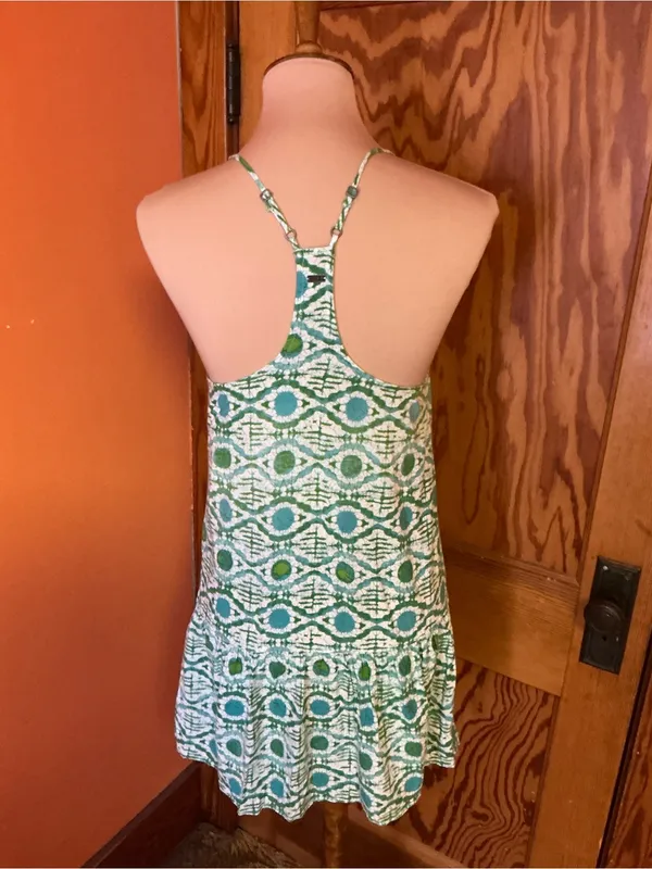 Roxy Green White Geometric Mini Dress Small Adjustable Strap Beach Sundress - Image 11