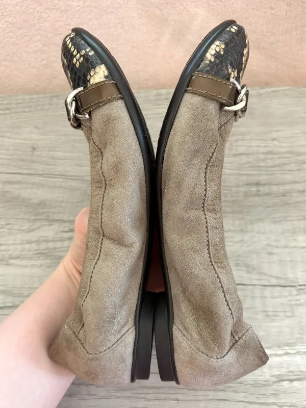 AGL Shimmer Tan Suede Leather Chain Snakeskin Cap Toe Ballet Flat Italy 35.5 5.5 - Image 5