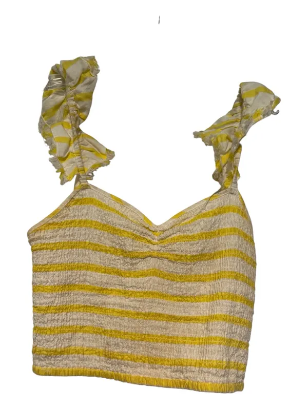 Free People Smocked Stripe Ruffle Crop Top Yellow White Size S - Image 2