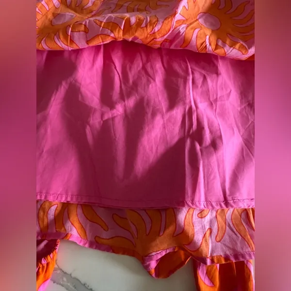 J. Marie Sun Print Tiered Midi Dress NWT Pink Orange Ruffle Summer Dress Size L - Image 9