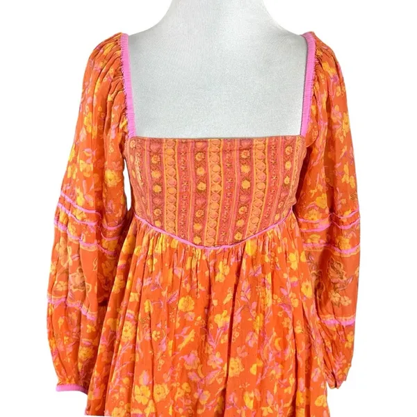 Free People Bohemian Retro 70s Flower Child Endless Afternoon Mini Dress Medium - Image 9