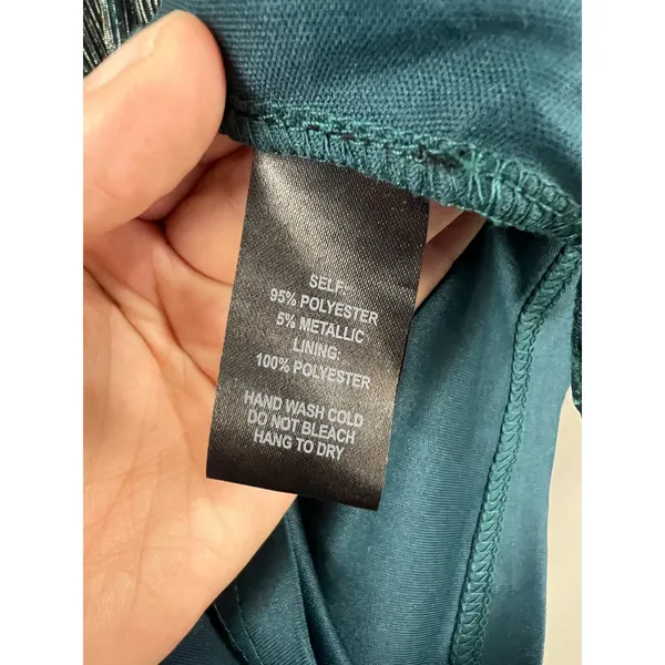 Lulus Mini Dress Womens Size M Teal Blue Silver Metallic Pleated V-Neck Great - Image 3
