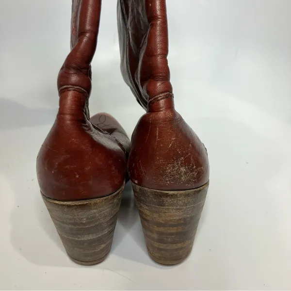 Vintage Frye red leather pull on‎ cowboy boots western women's size 6.5 boho - Image 6