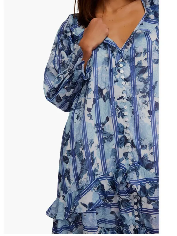 NWT Free People Garden Wonders Long Sleeve Cotton Maxi Dress Medium, BLUE COMBO - Image 6