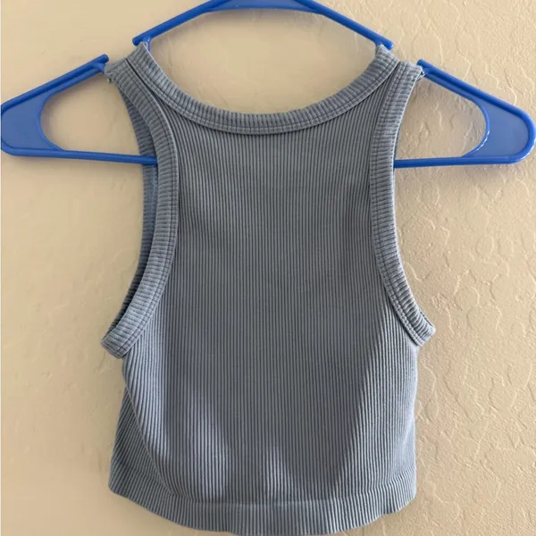 Blue Ribbed Sleeveless Top Gray - Image 2