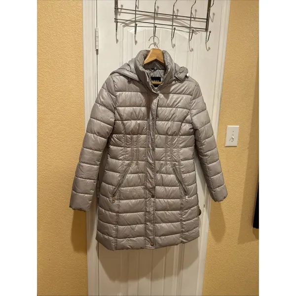 Guess Womens M Puffer Grey Hooded Jacket Black Size M - Image 4