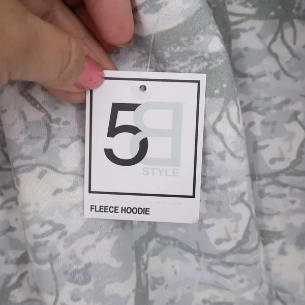 5B Style Hoodie Womens M Fleece Pullover Grey White Tree Camo Print New - Image 3