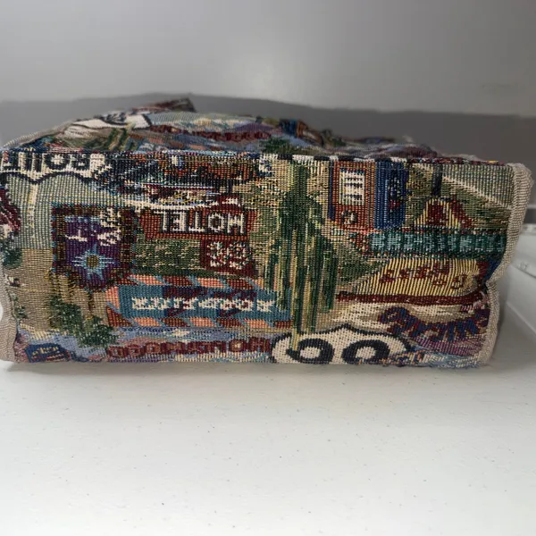 JADE Route 66 Tapestry Tote Bag- 12. x 12in.- Zipper Compartments Vintage - Image 4