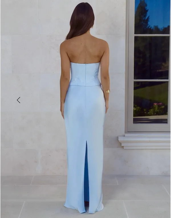 Hello Molly Golden Isle Strapless Satin Maxi Dress Blue - Image 5