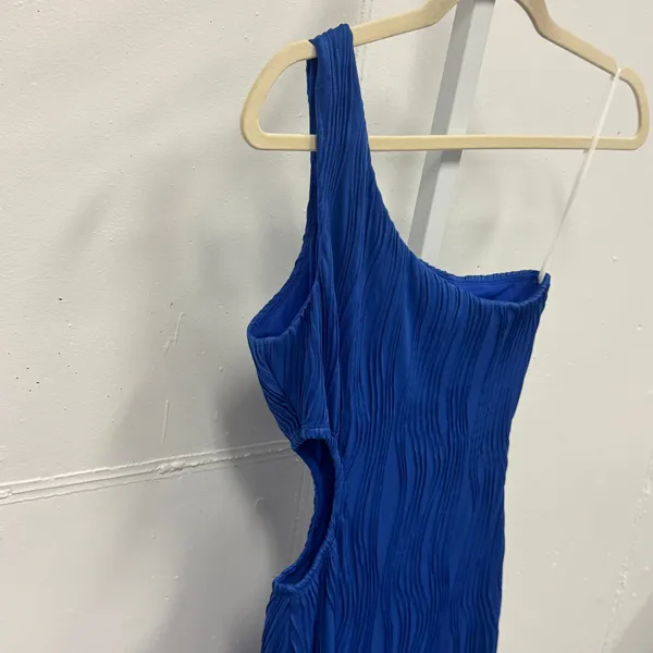 Hello Molly Blue One Shoulder Side Cutout Plisse Midi Dress US 4 S - Image 6