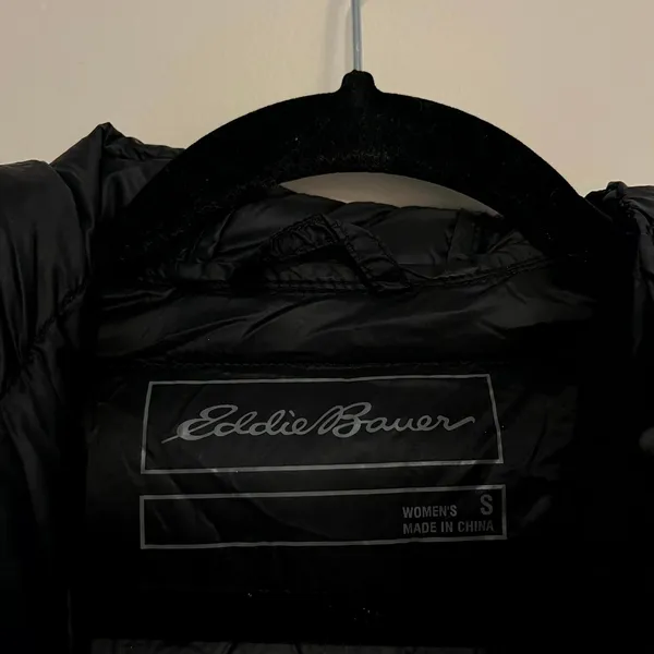 Eddie Bauer Puffer Jacket Black EB650 Hooded Down Parka Women Small - Image 3