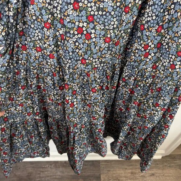 Summersalt Floral Smocked Puff Sleeve Cotton‎ Midi Dress Blue Red 2XL Plus Size - Image 4