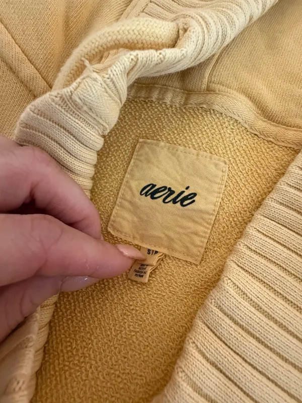 Aerie Yellow Hooded Women's Pullover Sweatshirt Textured - Image 3
