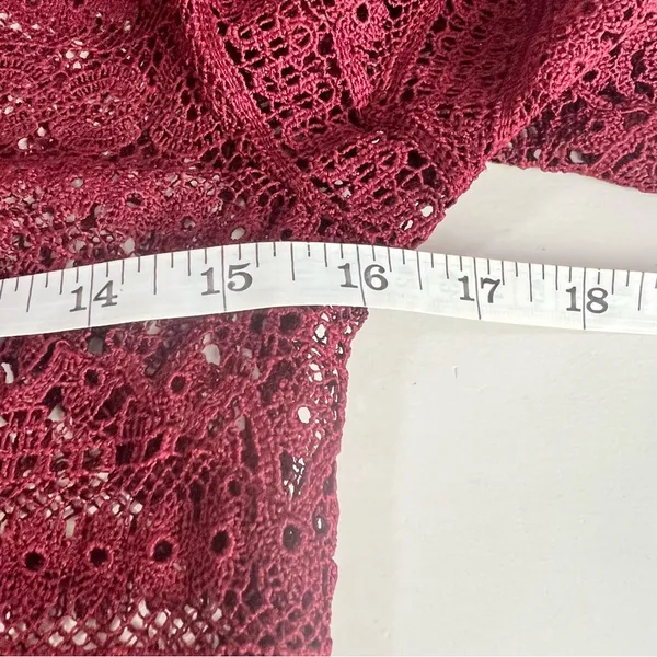 Marissa Webb Cybil Maroon Lace Flutter Sleeve Dress Size Small Sheer Lace Drama - Image 7