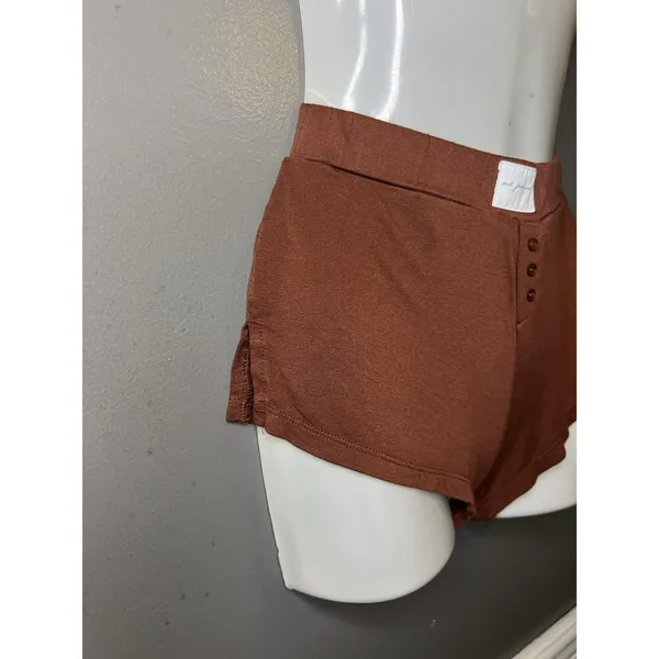 Out From Under Pajama Set Womens XXS Brown Jersey Button Front Top Shorts Lounge - Image 9