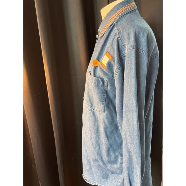 Vintage PTKV Denim Sewing Quilting Patchwork Button Down Shirt Blue Medium‎ - Image 6