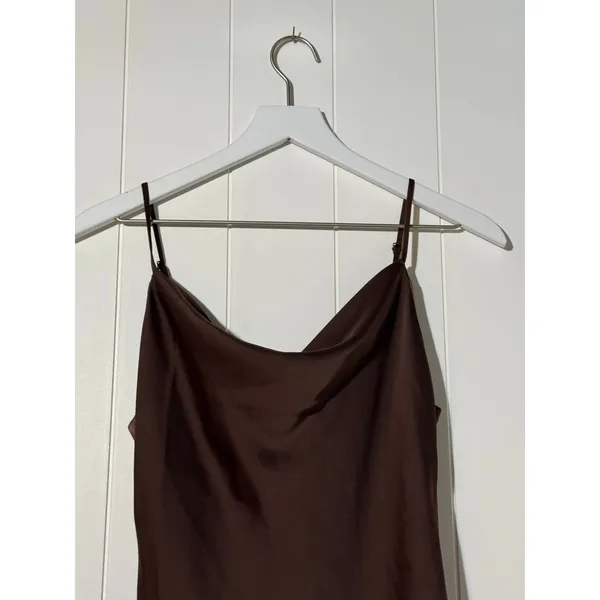 Urban Outfitters Mallory Cowl Slip Mini Dress Satin Sheen Brown - Image 4