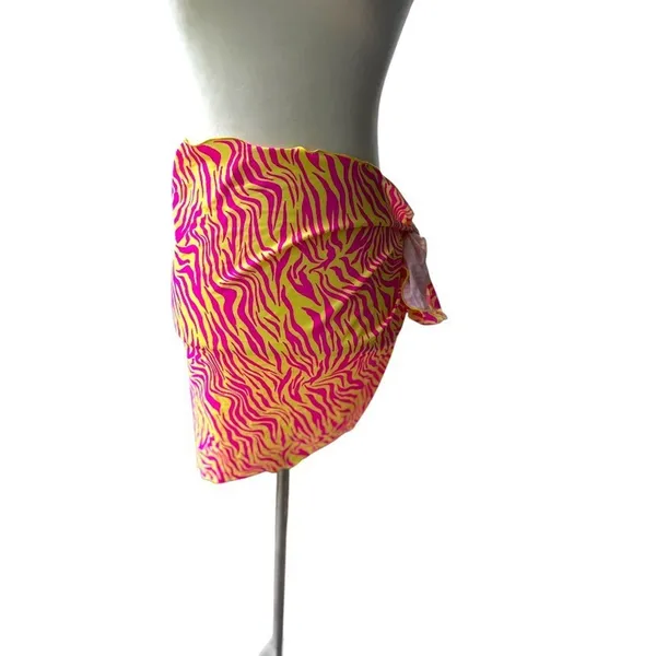 Princess Polly Swim 2 Pc Set Bikini‎ Top Wrap Sarong Skirt Pink Yellow Zebra 10 - Image 3