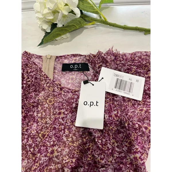 OPT XS Purple Floral Print Ruffle‎ Long Sleeve Mini Dress Bohemian - Image 7