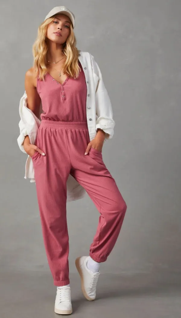 Rosy Pink VICI Ribbed Jumpsuit - Image 3