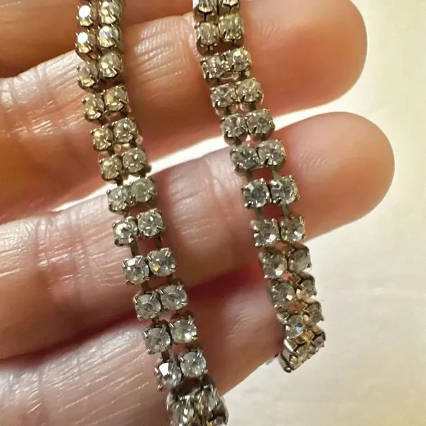 Silver tone vintage rhinestone tennis bracelet - Image 4