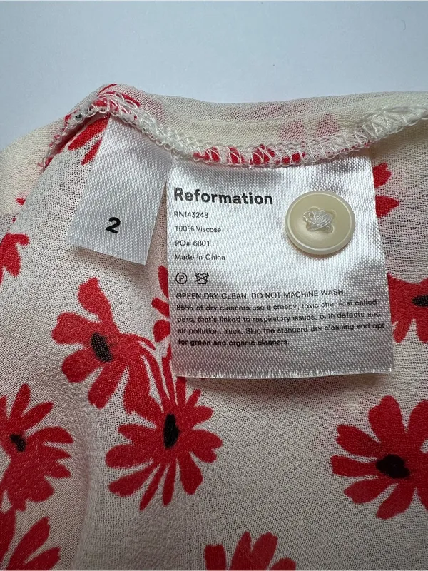 Reformation Jemma Top Daisy Days size 2 Cream Blouse with Red Daisy Print - Image 7