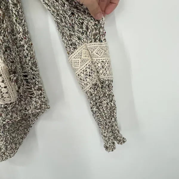 POL Hooded‎ Open Knit Lace Kangaroo Pocket Cuff Long Sleeve Pullover Size L - Image 6