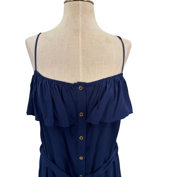 Melissa Odabash Kyla Ruffle‎ Button Front Belted Maxi Dress Navy NWT Size Medium - Image 4