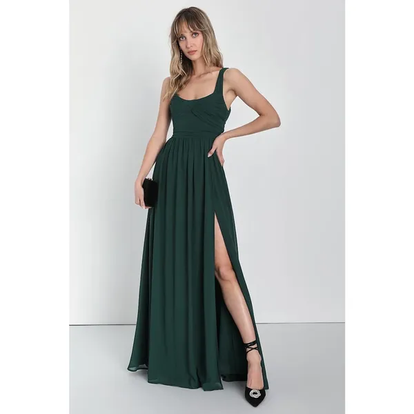 NWT Lulus Sensational Moment Emerald Green Pleated Maxi Dress Bridesmaid Gala M - Image 2