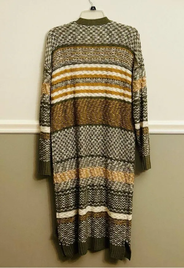 Marled Multi Color Green Yellow White Ribbed Knit Open Cardigan Size Medium - Image 2