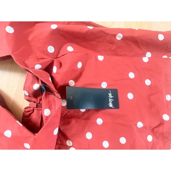 Nasty Gal Rust Red Polka Dot Puff Sleeve Square Neck Crop Top Size S NEW - Image 3