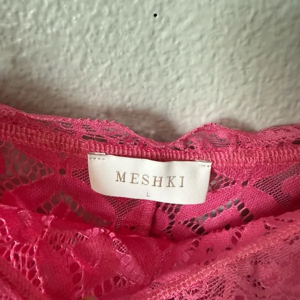 Meshki Hot Pink Lace Slip Mini Dress Size Large Satin Lace Party Date Night - Image 10