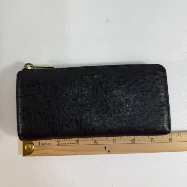 Coach Wallet Saffiano Accordion Black‎ Zip Crossgrain Leather Gold Tone Hardware - Image 11