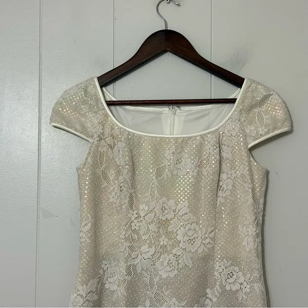 Vintage 90s Scott McClintock Petites Lace Gold Iridescent Bridal Dress 8 Wedding - Image 3